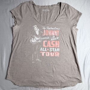 Johnny Cash Lucky Brand Women T-Shirt Gray Large I've Been Everywhere Tour